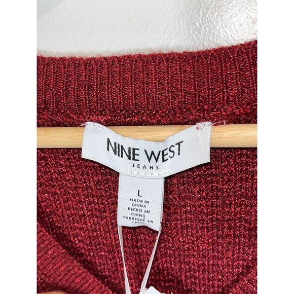 NWT Nine West Lurex V-Neck Sweater Dress Syrah Womens size Large - Picture 3 of 8